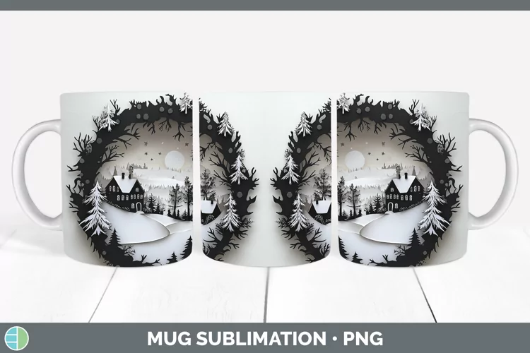 3D Wreath Mug Wrap Sublimation Coffee Cup Designs