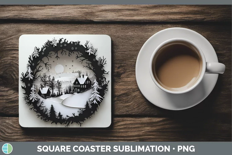 3D Wreath Square Coaster Sublimation Coaster Designs