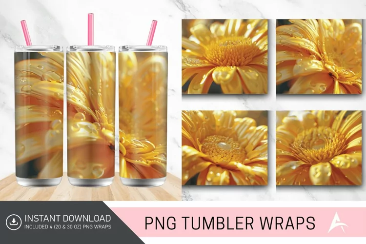 3D Yellow Daisy Closeup Tumbler wrap