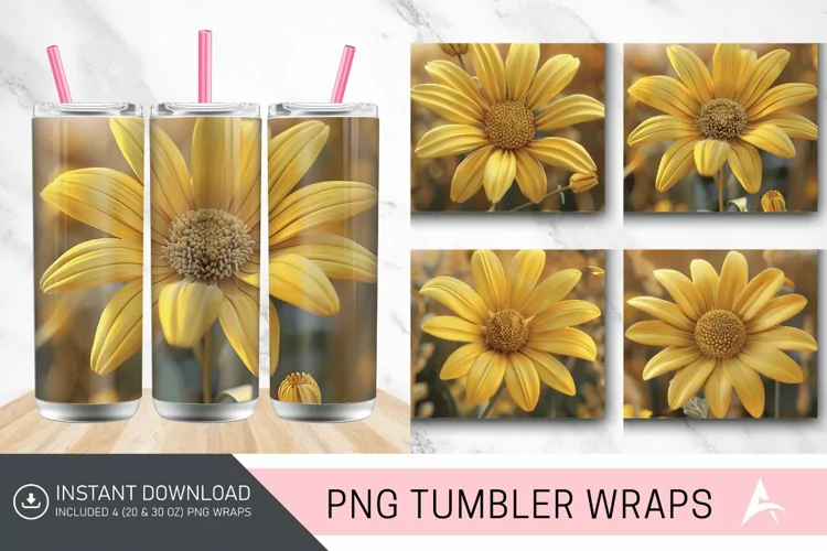 3D Yellow Daisy Closeup Tumbler wrap