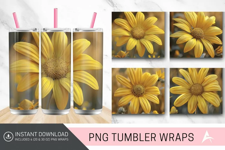 3D Yellow Daisy Closeup Tumbler wrap