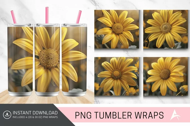 3D Yellow Daisy Closeup Tumbler wrap