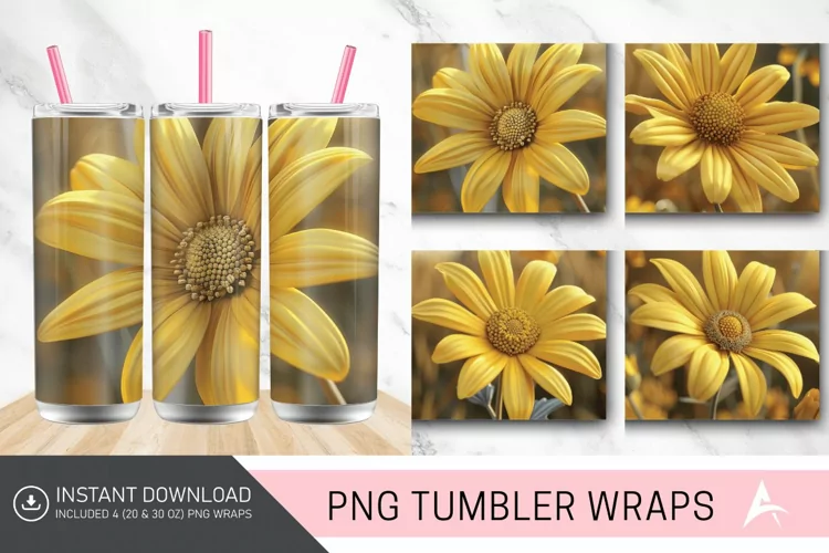 3D Yellow Daisy Closeup Tumbler wrap