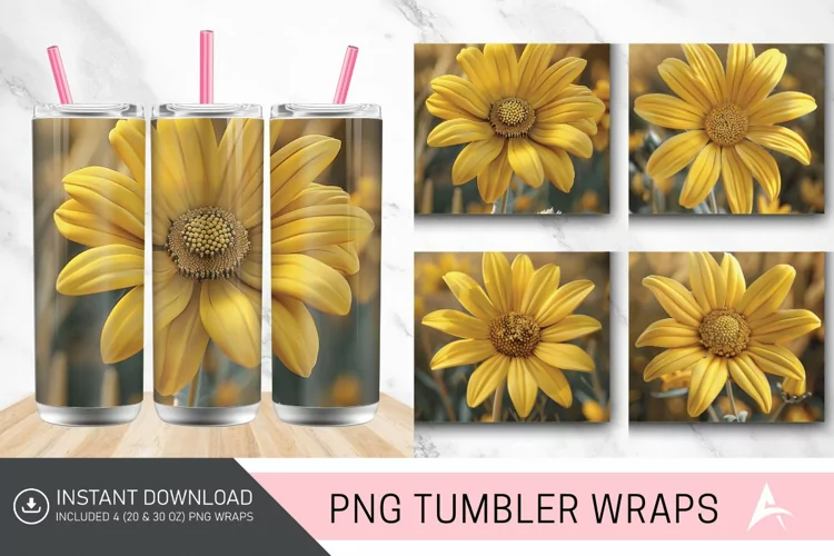 3D Yellow Daisy Closeup Tumbler wrap