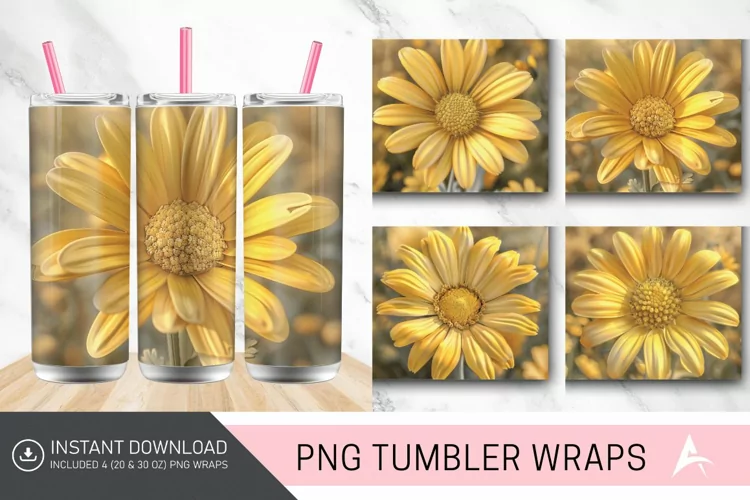 3D Yellow Daisy Closeup Tumbler wrap