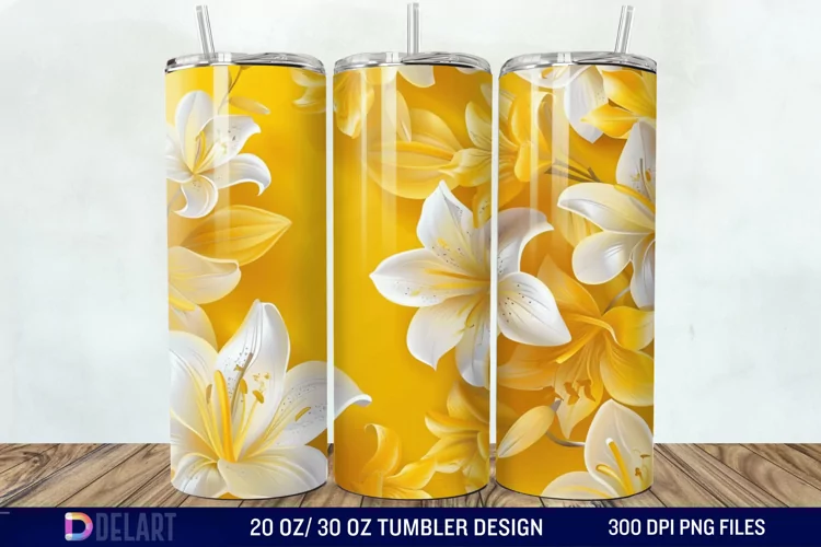 3d Yellow Painted Lily Tumbler Wrap