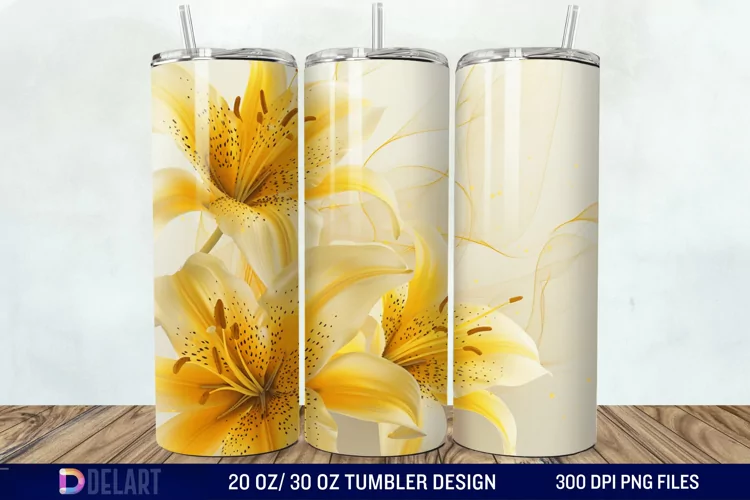 3d Yellow Painted Lily Tumbler Wrap