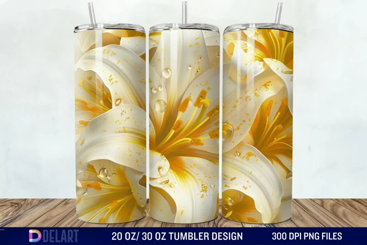 3d Yellow Painted Lily Tumbler Wrap