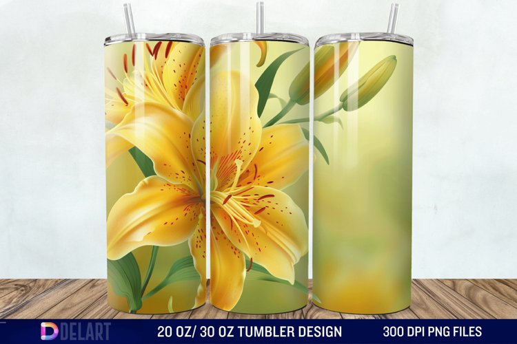 3d Yellow Painted Lily Tumbler Wrap example image 1