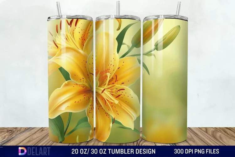 3d Yellow Painted Lily Tumbler Wrap