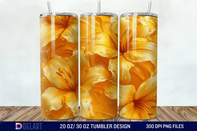 3d Yellow Painted Lily Tumbler Wrap