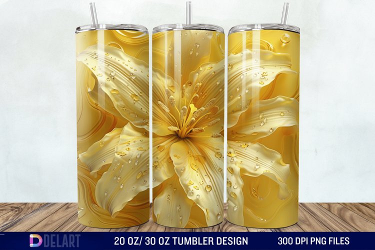 3d Yellow Painted Lily Tumbler Wrap example image 1