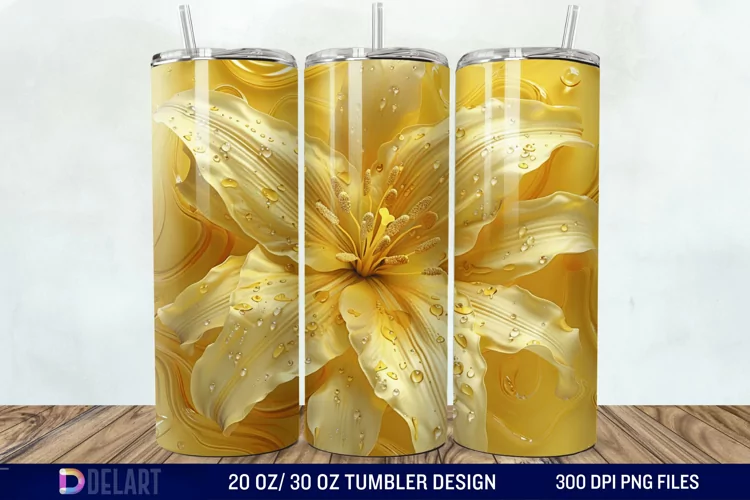 3d Yellow Painted Lily Tumbler Wrap
