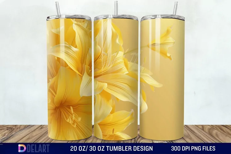 3d Yellow Painted Lily Tumbler Wrap