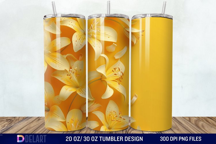 3d Yellow Painted Lily Tumbler Wrap example image 1