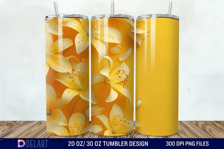 3d Yellow Painted Lily Tumbler Wrap
