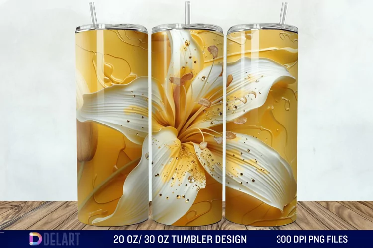 3d Yellow Painted Lily Tumbler Wrap