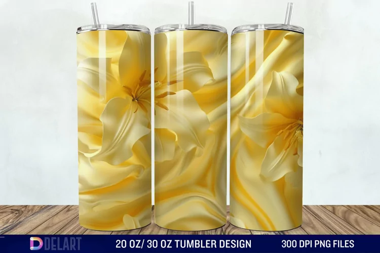 3d Yellow Painted Lily Tumbler Wrap