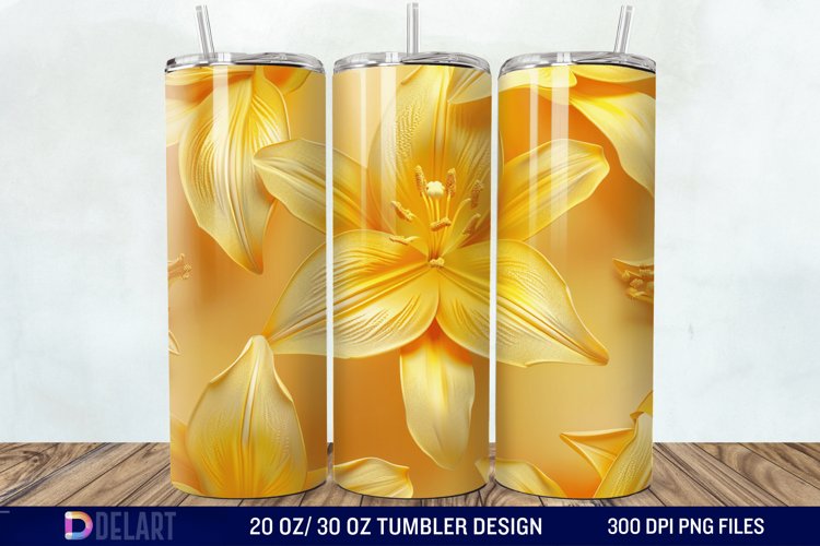 3d Yellow Painted Lily Tumbler Wrap example image 1