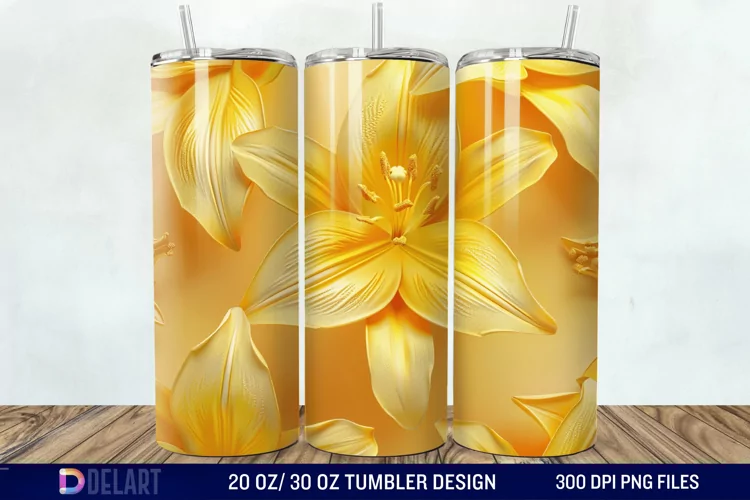 3d Yellow Painted Lily Tumbler Wrap