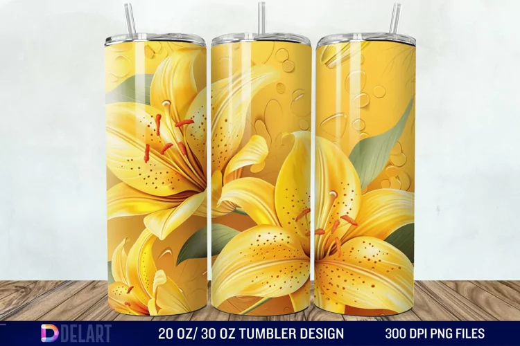 3d Yellow Painted Lily Tumbler Wrap
