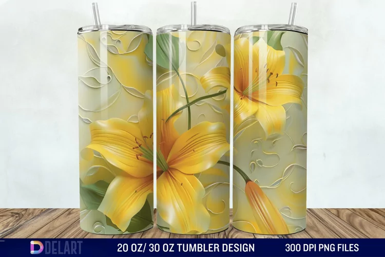 3d Yellow Painted Lily Tumbler Wrap
