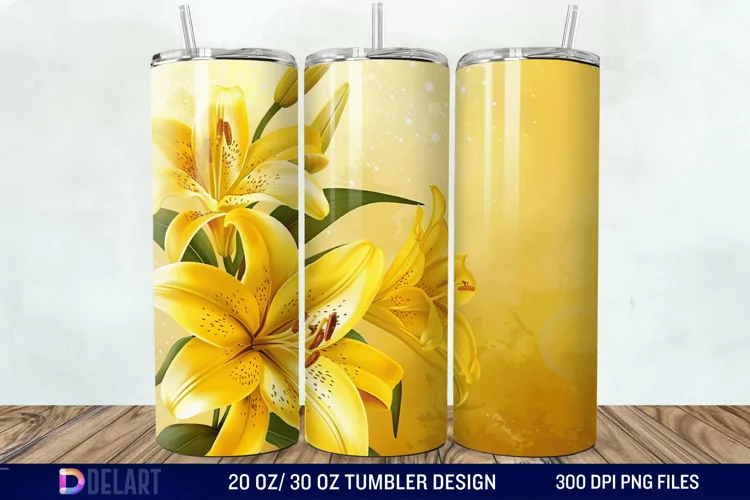 3d Yellow Painted Lily Tumbler Wrap