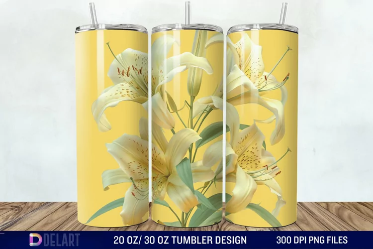 3d Yellow Painted Lily Tumbler Wrap