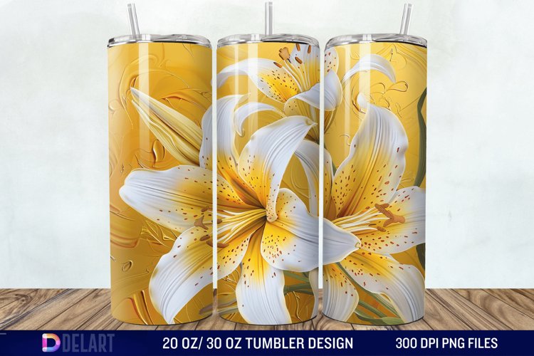 3d Yellow Painted Lily Tumbler Wrap example image 1