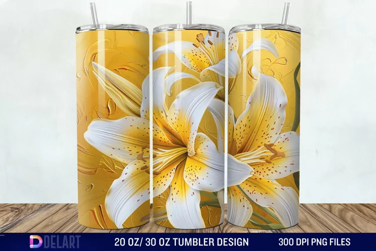 3d Yellow Painted Lily Tumbler Wrap