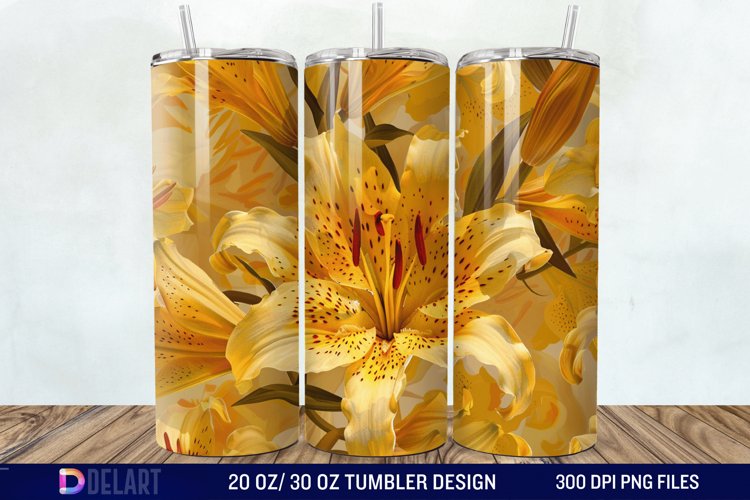 3d Yellow Painted Lily Tumbler Wrap example image 1