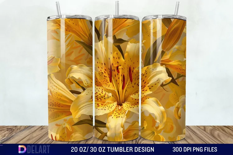 3d Yellow Painted Lily Tumbler Wrap