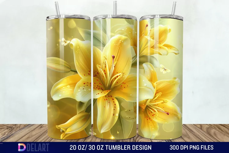 3d Yellow Painted Lily Tumbler Wrap