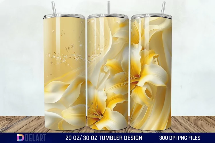 3d Yellow Painted Lily Tumbler Wrap