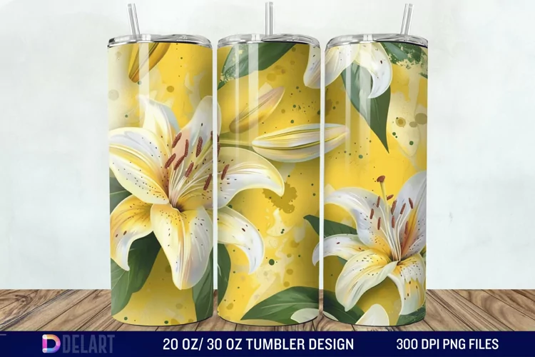 3d Yellow Painted Lily Tumbler Wrap