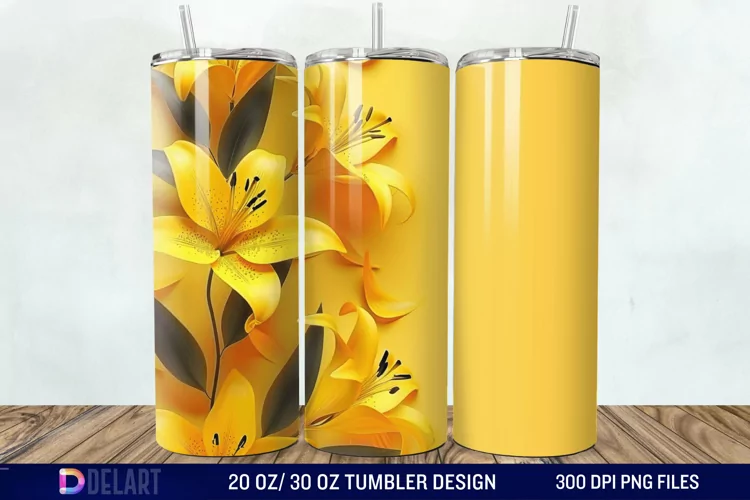 3d Yellow Painted Lily Tumbler Wrap