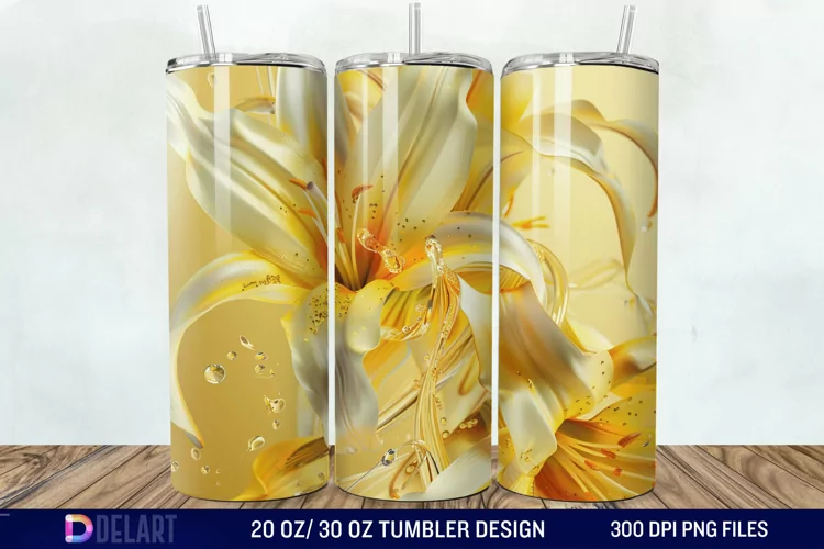 3d Yellow Painted Lily Tumbler Wrap