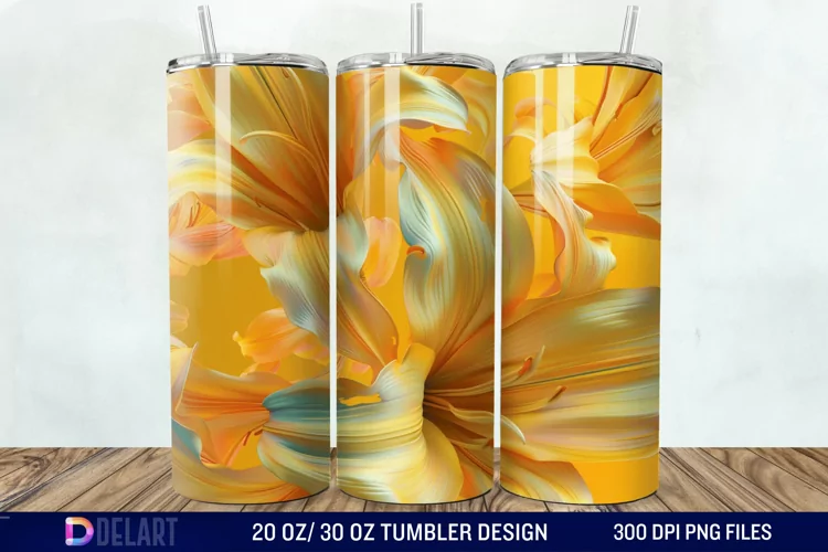 3d Yellow Painted Lily Tumbler Wrap