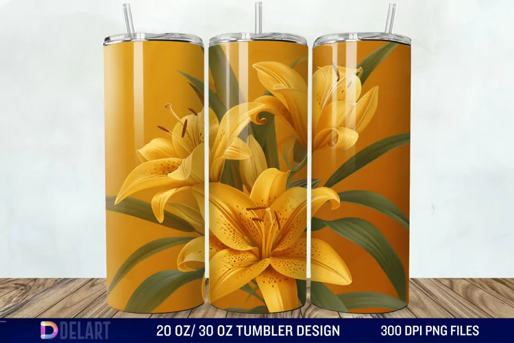 3d Yellow Painted Lily Tumbler Wrap