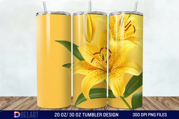3d Yellow Painted Lily Tumbler Wrap example image 1