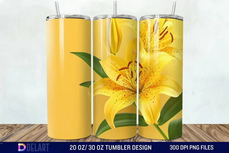 3d Yellow Painted Lily Tumbler Wrap
