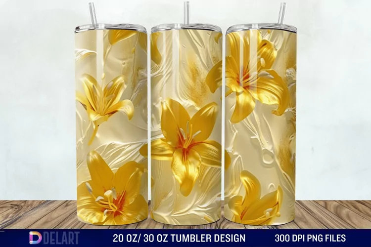 3d Yellow Painted Lily Tumbler Wrap