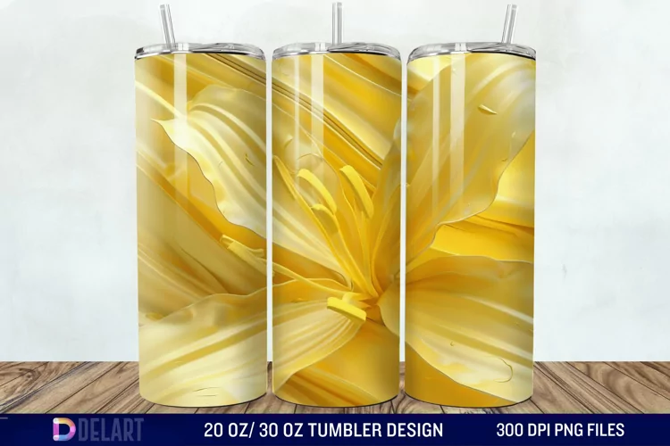 3d Yellow Painted Lily Tumbler Wrap