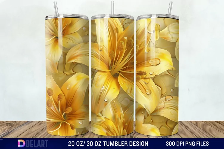 3d Yellow Painted Lily Tumbler Wrap
