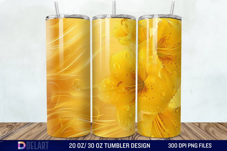 3d Yellow Painted Lily Tumbler Wrap example image 1