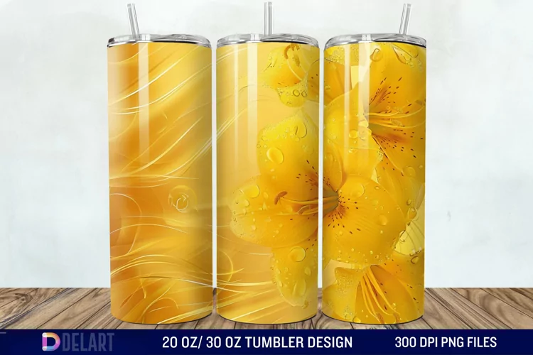 3d Yellow Painted Lily Tumbler Wrap
