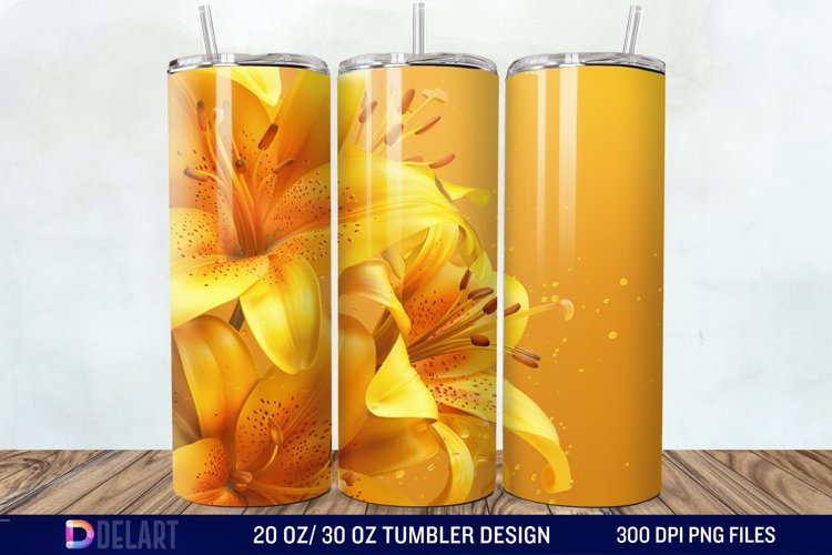 3d Yellow Painted Lily Tumbler Wrap example image 1