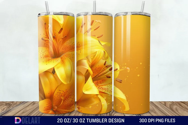 3d Yellow Painted Lily Tumbler Wrap