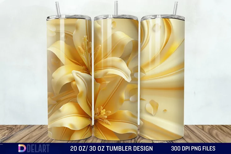 3d Yellow Painted Lily Tumbler Wrap