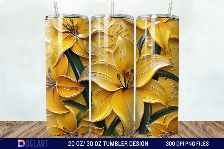 3d Yellow Painted Lily Tumbler Wrap example image 1